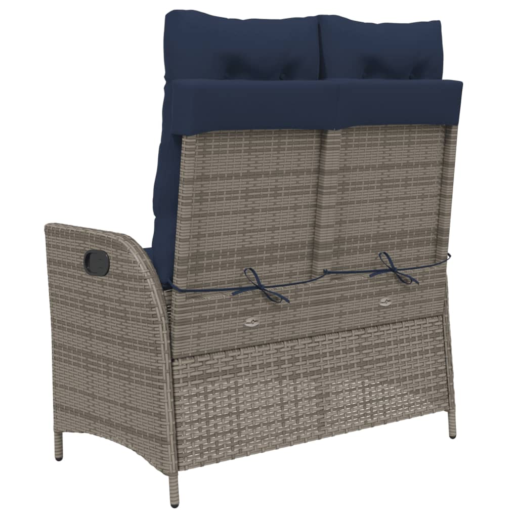 Gartenbank Verstellbar mit Kissen Braun Poly Rattan