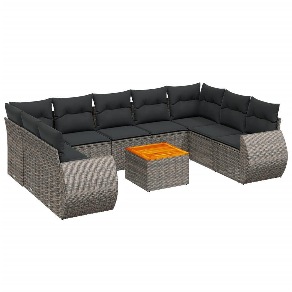 10-tlg. Garten-Sofagarnitur mit Kissen Schwarz Poly Rattan