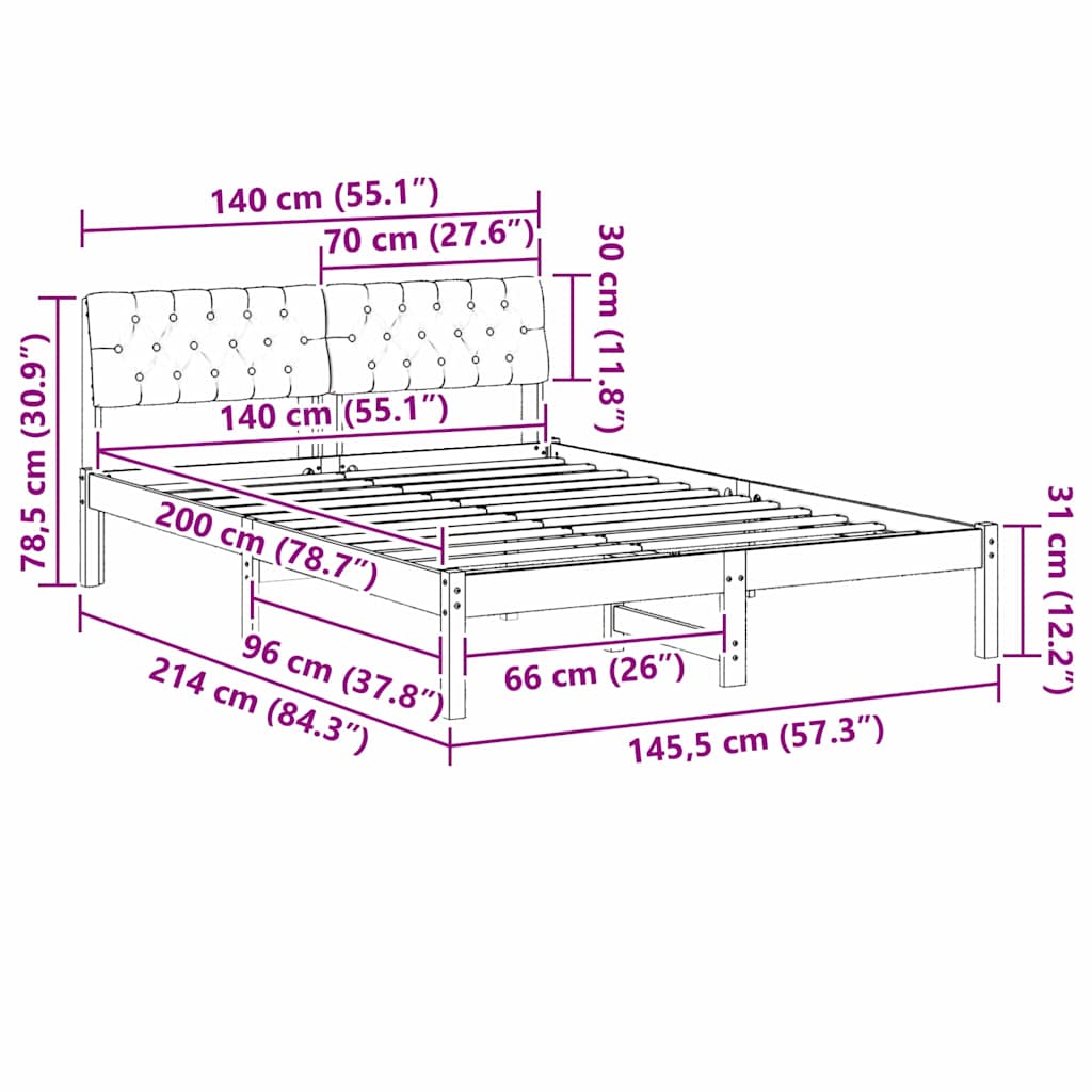 Bettgestell Braun und hellgrau 200 x 200 cm Massivholz Kiefer