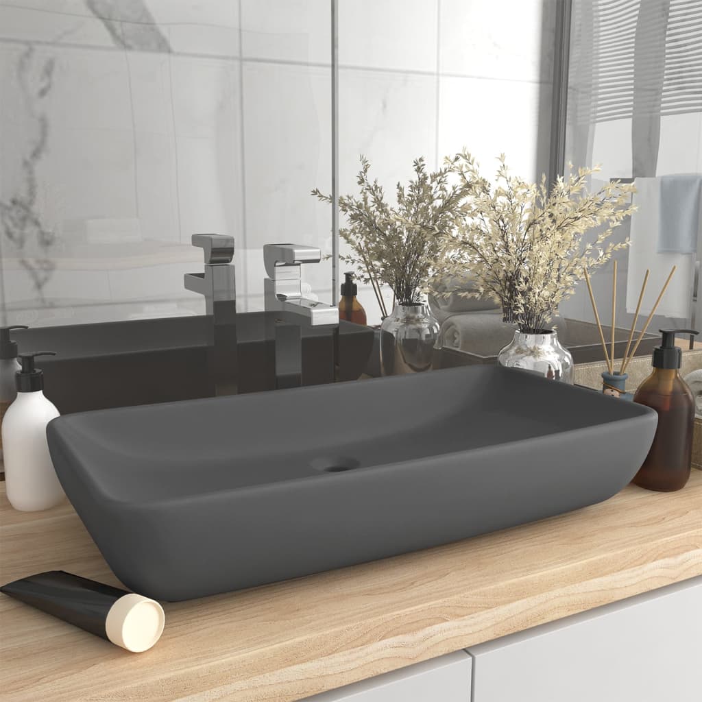 Luxus-Waschbecken Rechteckig Matt Weiß 71x38 cm Keramik