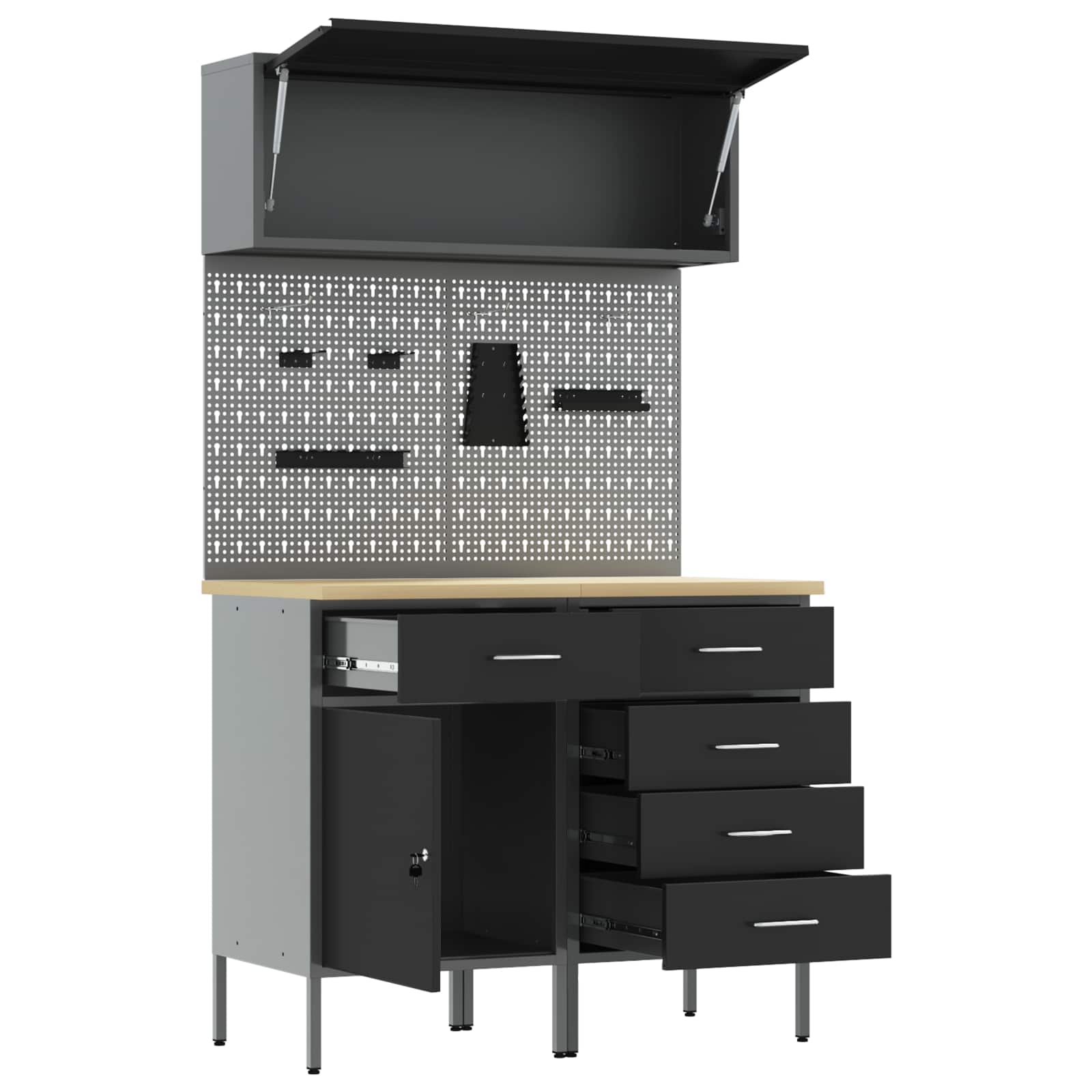 Arbeitsschrankset mit Schubladen mit Regal 8 pcs Grau