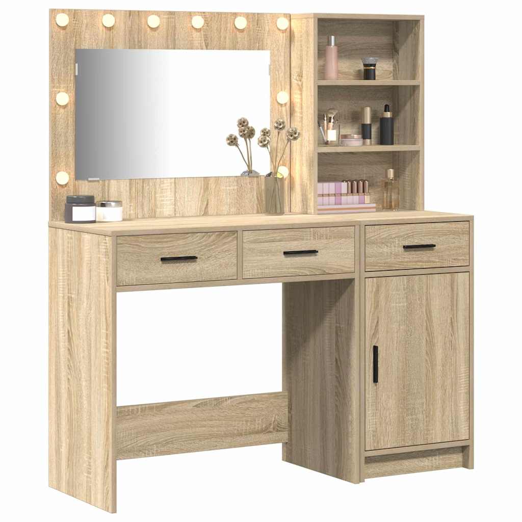 Schminktisch mit Spiegelbeleuchtung 2 pcs Weiß Holzwerkstoff