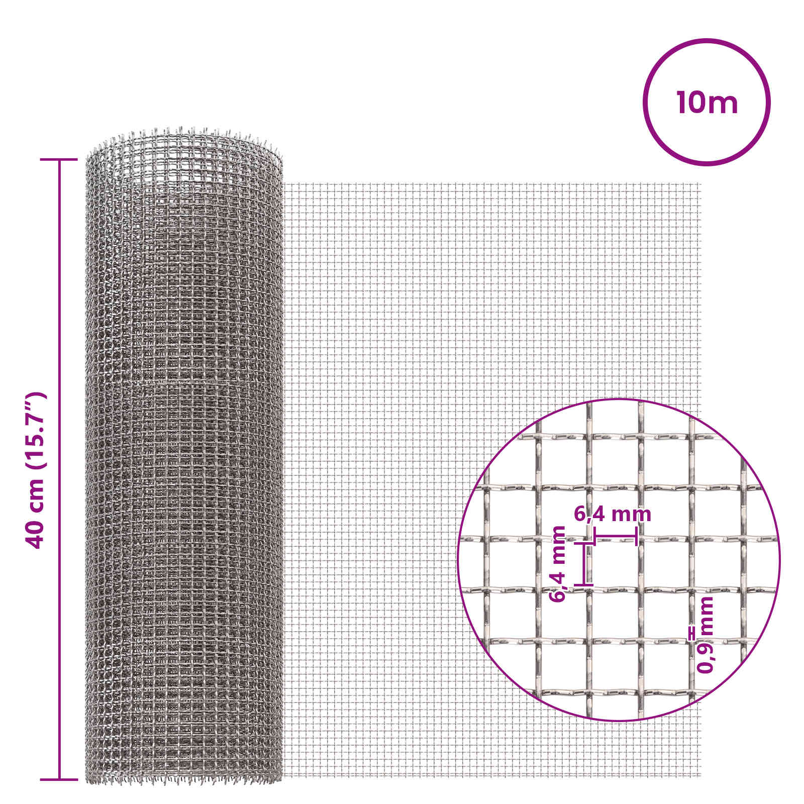 Mesh Bildschirm 20 x 500 cm 20 Mesh Edelstahl 201 Silber