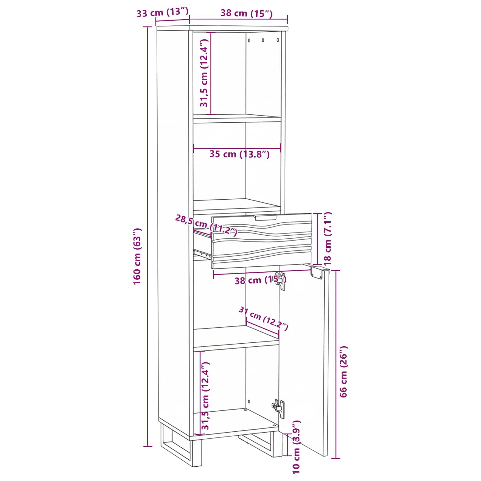 Badezimmerschrank Natur 38 x 33 x 160 cm Holzwerkstoff