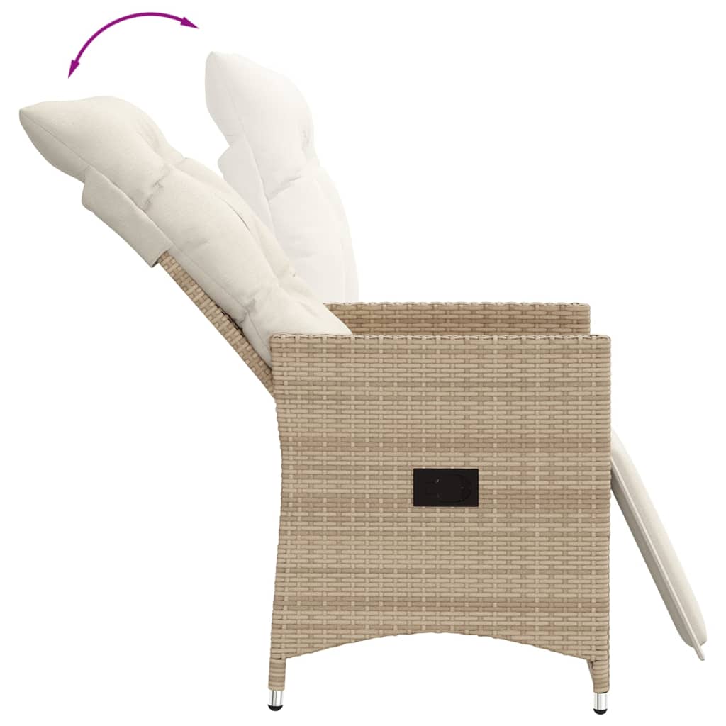Gartensessel Verstellbar mit Kissen Schwarz Poly Rattan