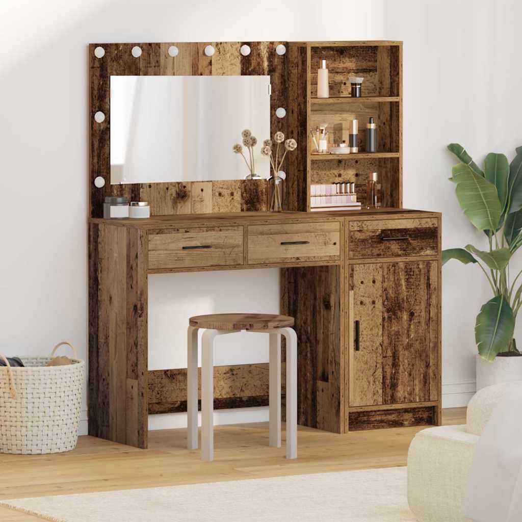 Schminktisch mit Spiegelbeleuchtung 2 pcs Weiß Holzwerkstoff