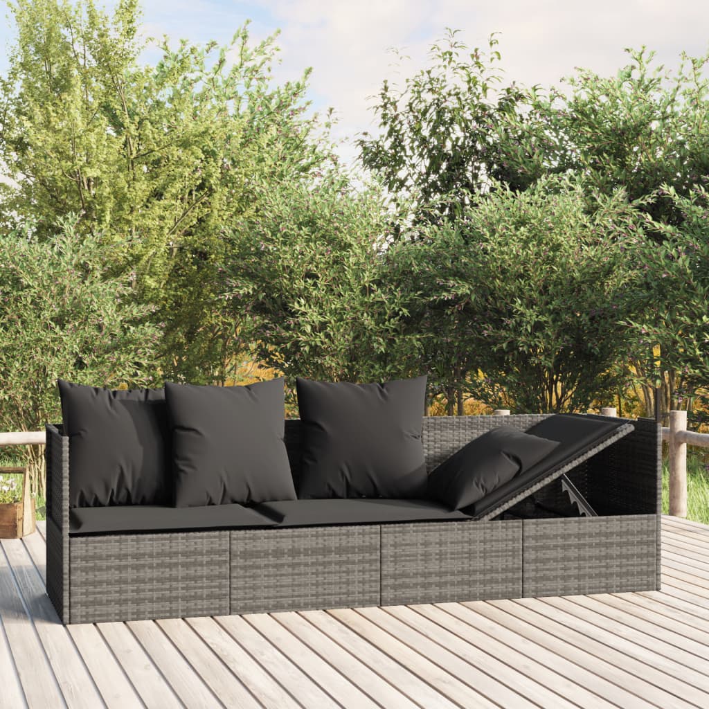 Outdoor-Loungebett mit Kissen Braun Poly Rattan