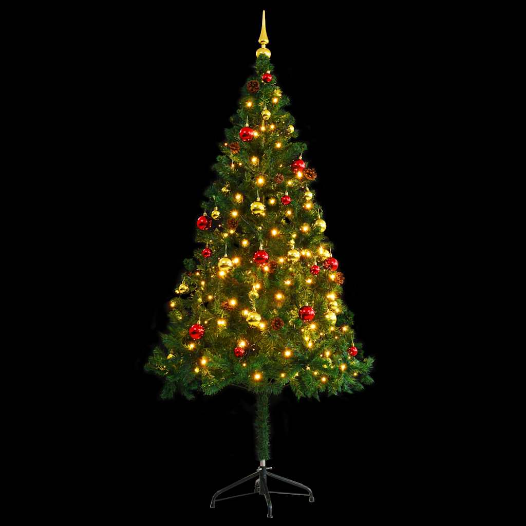 Künstlicher Weihnachtsbaum mit Beleuchtung & Kugeln Grün 150 cm
