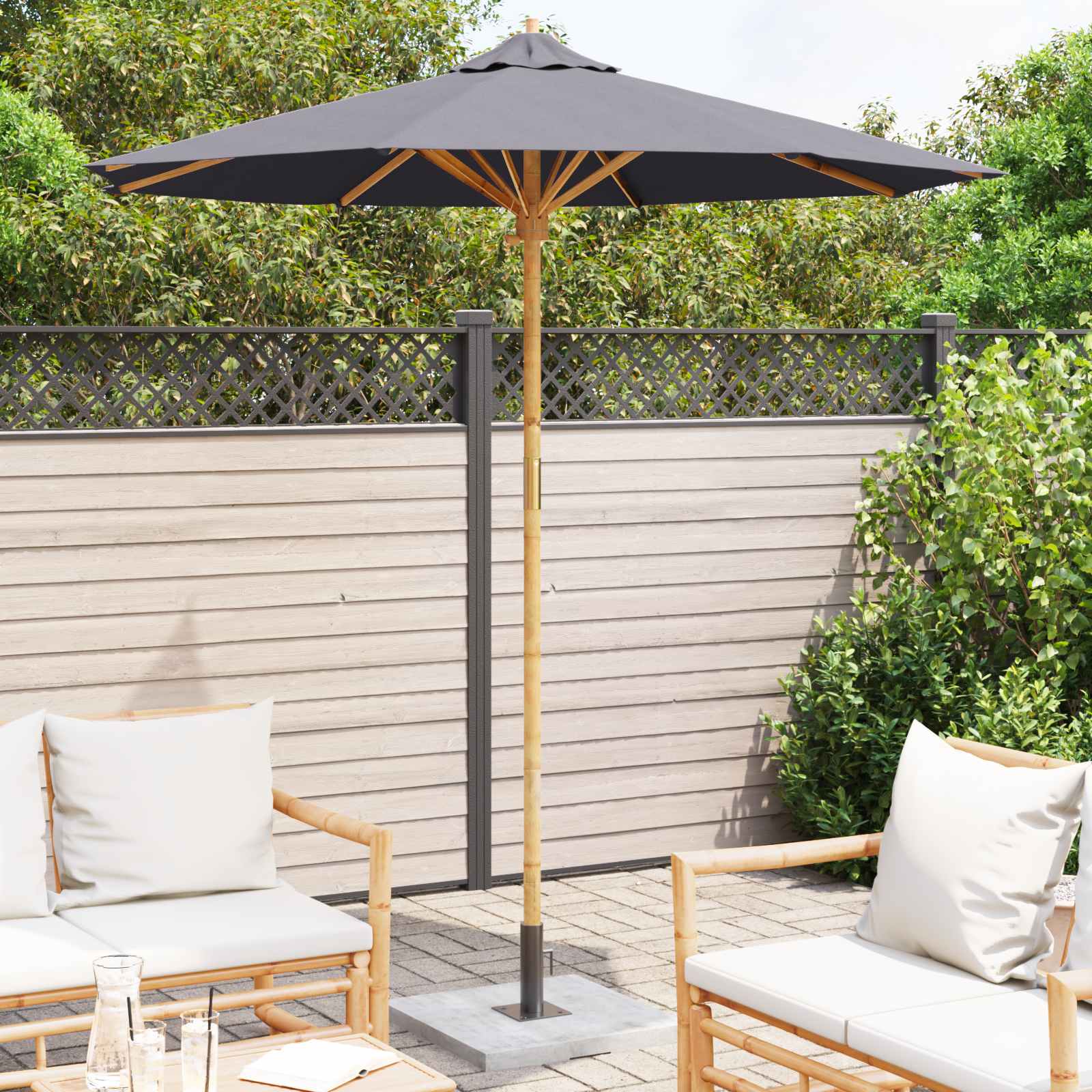 Garten-Sonnenschirm Cremeweiß Ø 150 x 210 cm Bambus