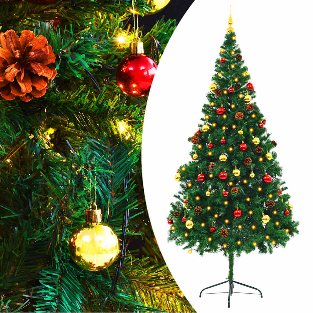 Künstlicher Weihnachtsbaum mit Beleuchtung & Kugeln Grün 150 cm