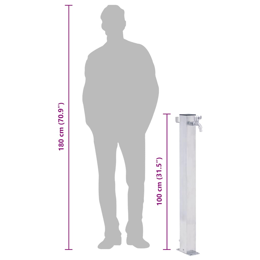 Wassersäule für den Garten 40 cm Edelstahl Quadratisch