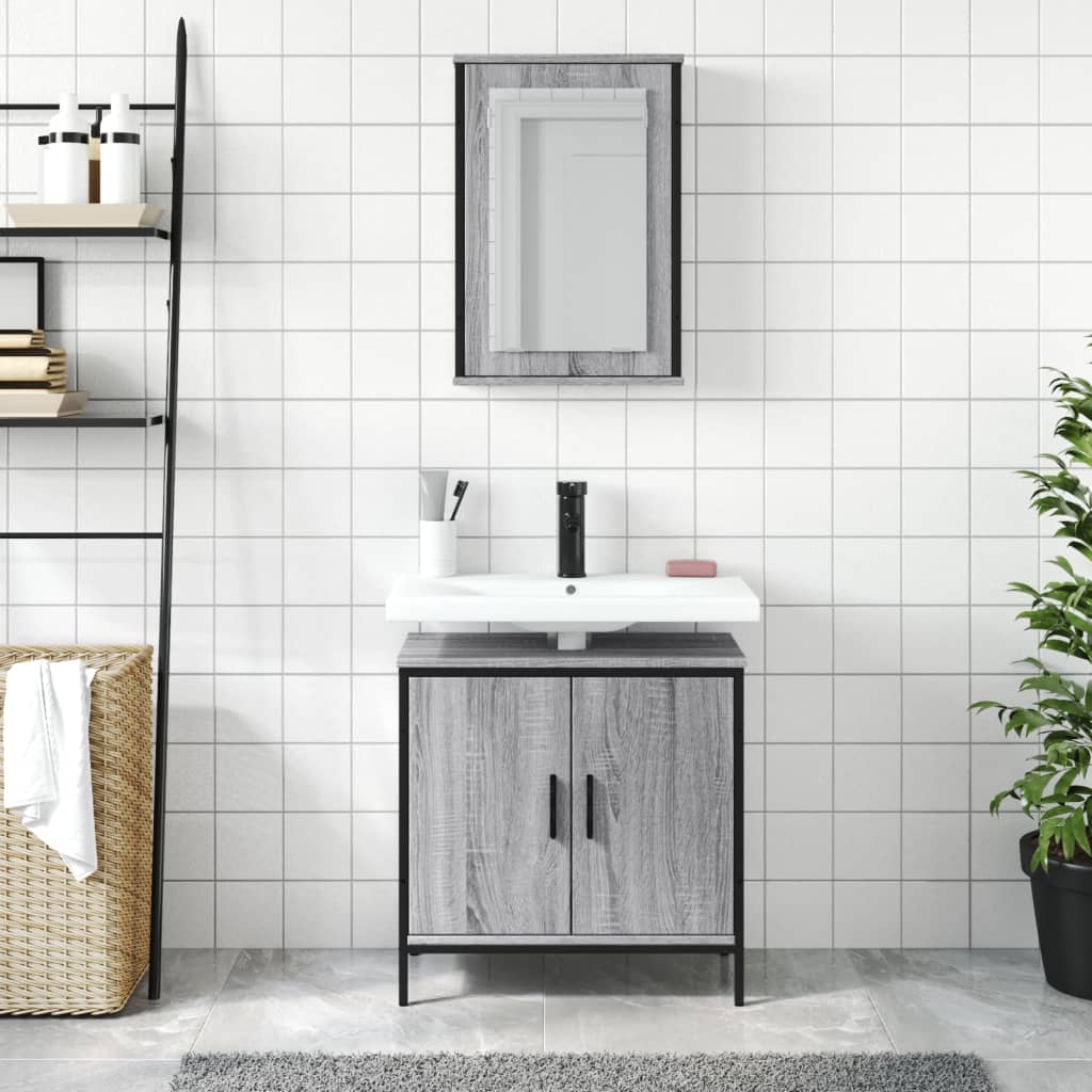 2-tlg. Badmöbel-Set Räuchereiche Holzwerkstoff