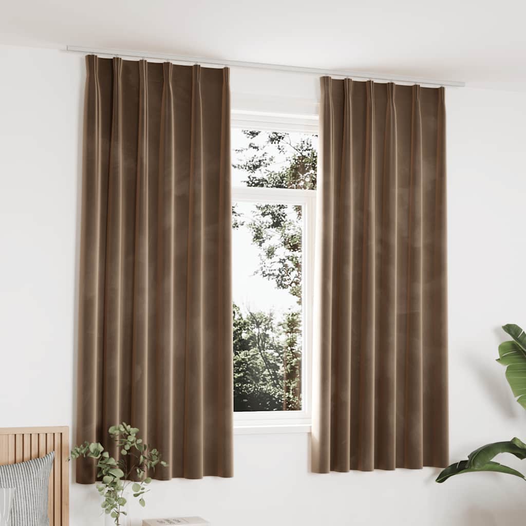 Verdunkelungsvorhänge mit Haken 2 Stk. Samt Schwarz 140x175 cm