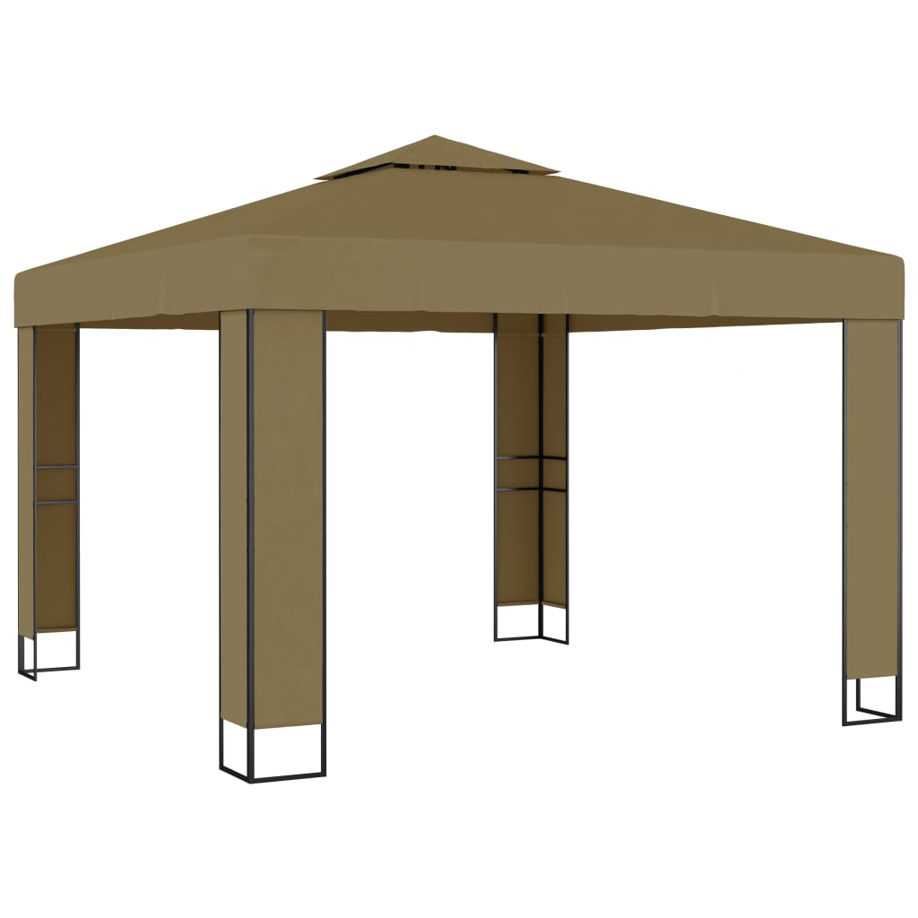 Pavillon mit Doppeldach & LED-Lichterkette 3x3 m Weiß