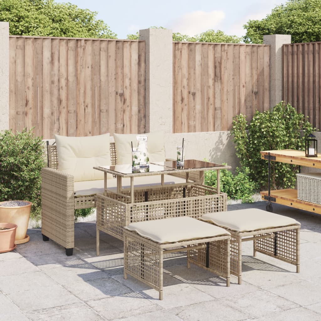 4-tlg. Garten-Sofagarnitur mit Kissen Schwarz Poly Rattan Glas