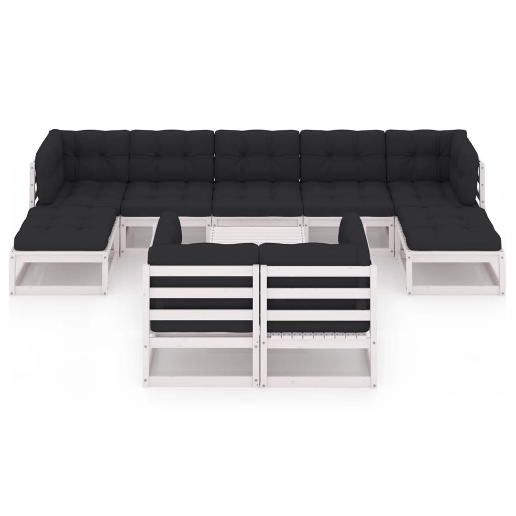 10-tlg. Garten-Lounge-Set Weiß Massivholz Kiefer