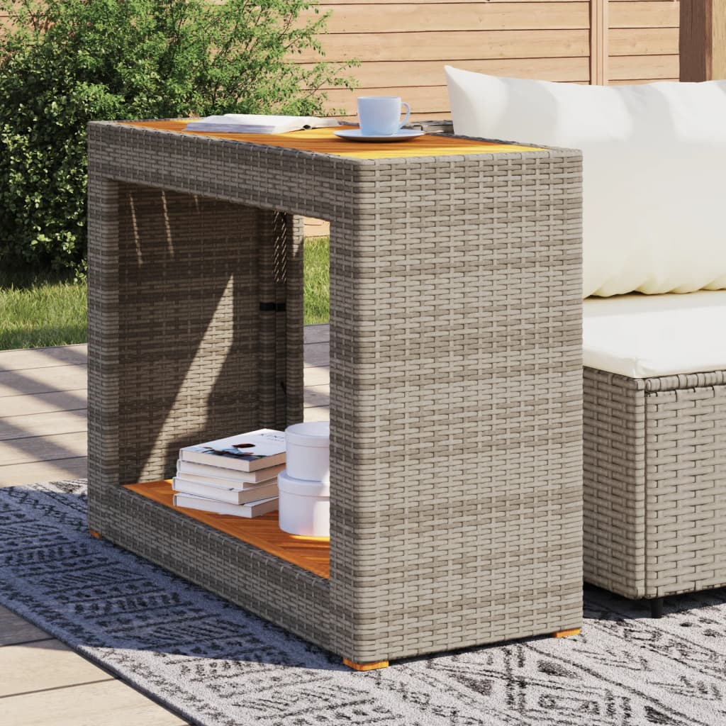 Garten-Beistelltisch mit Holzplatte Schwarz Poly Rattan