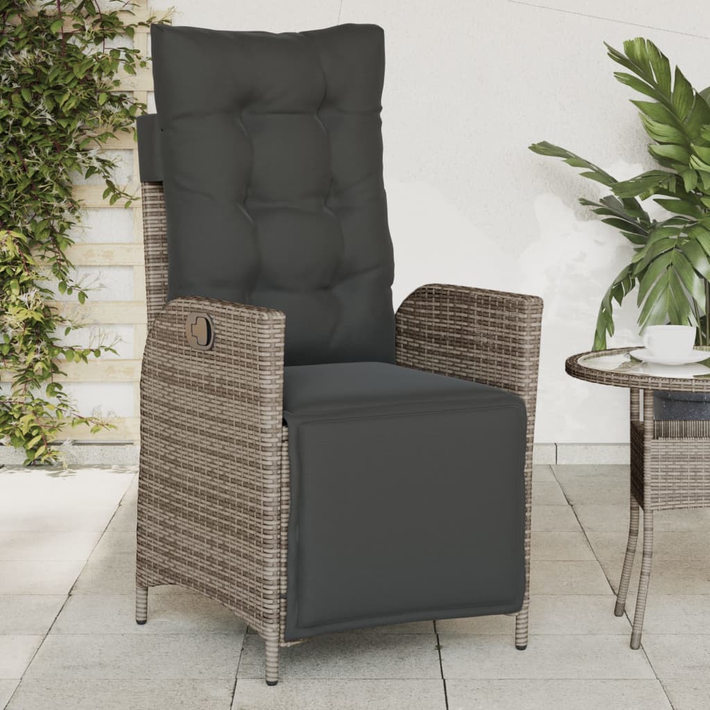 Gartensessel Verstellbar mit Kissen Schwarz Poly Rattan