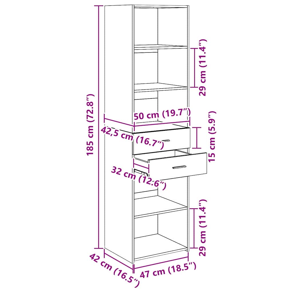 Highboard Altholz 50 x 42,5 x 185 cm Holzwerkstoff