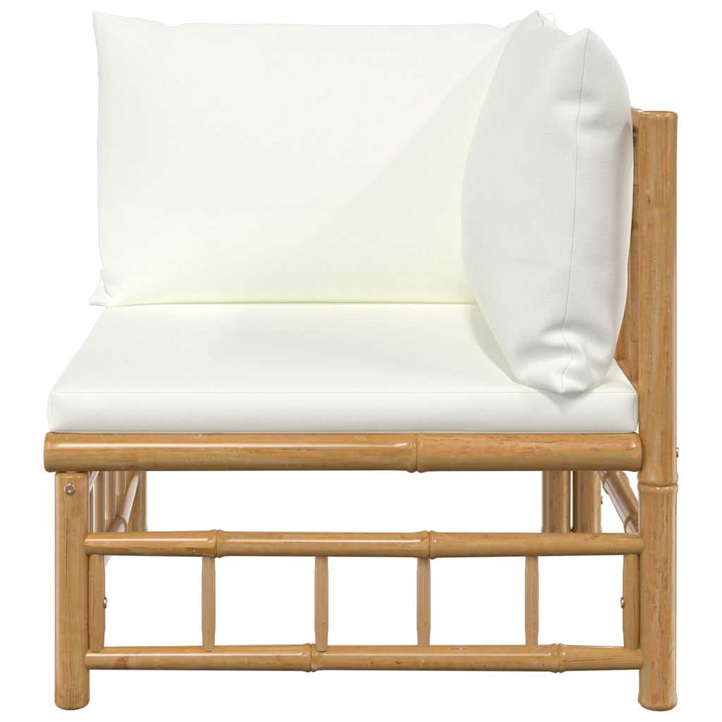 3-tlg. Garten-Lounge-Set mit Kissen Creme Bambus