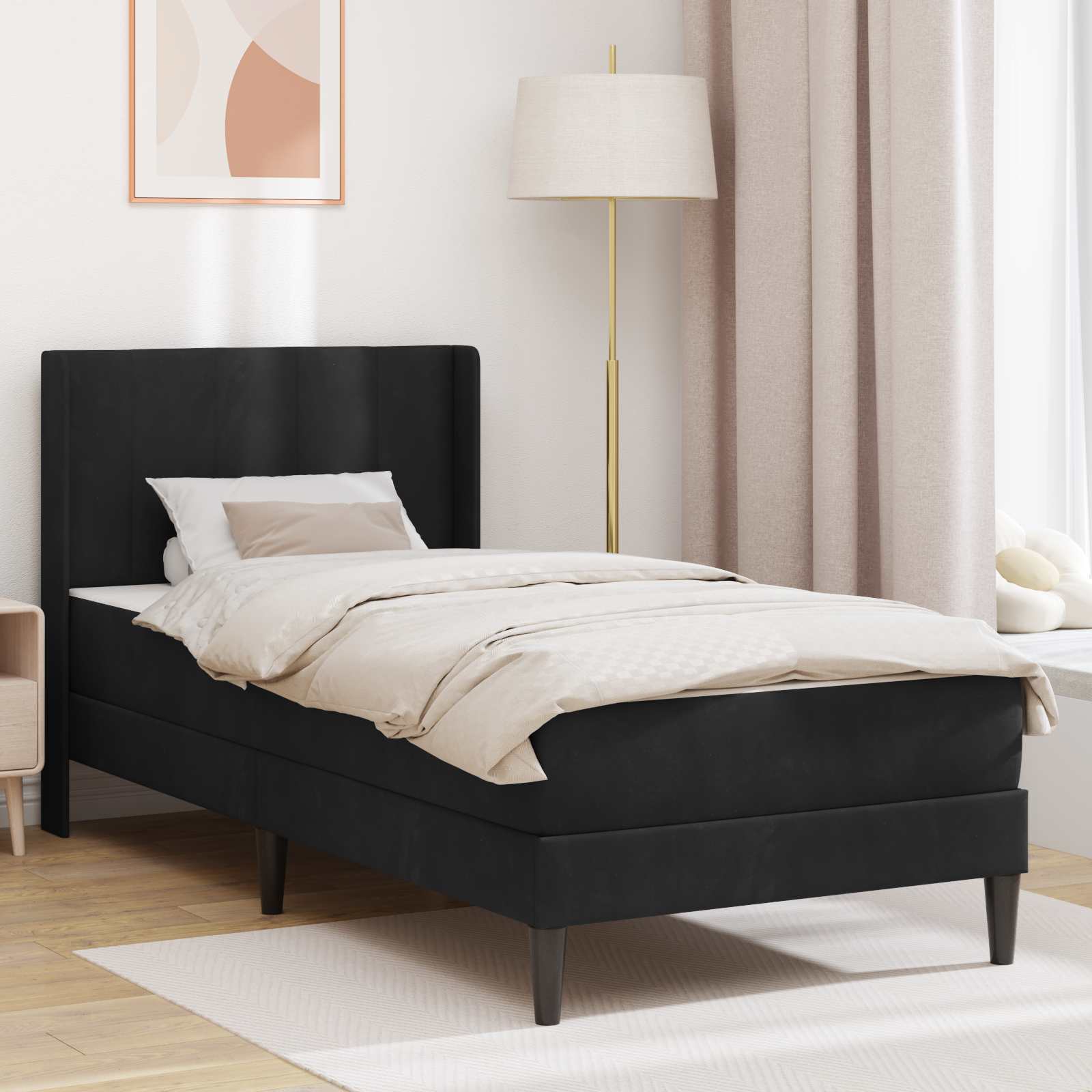 Bettgestell mit Matratze mit Kopfteil Hellgrau 80 x 200 cm Samt