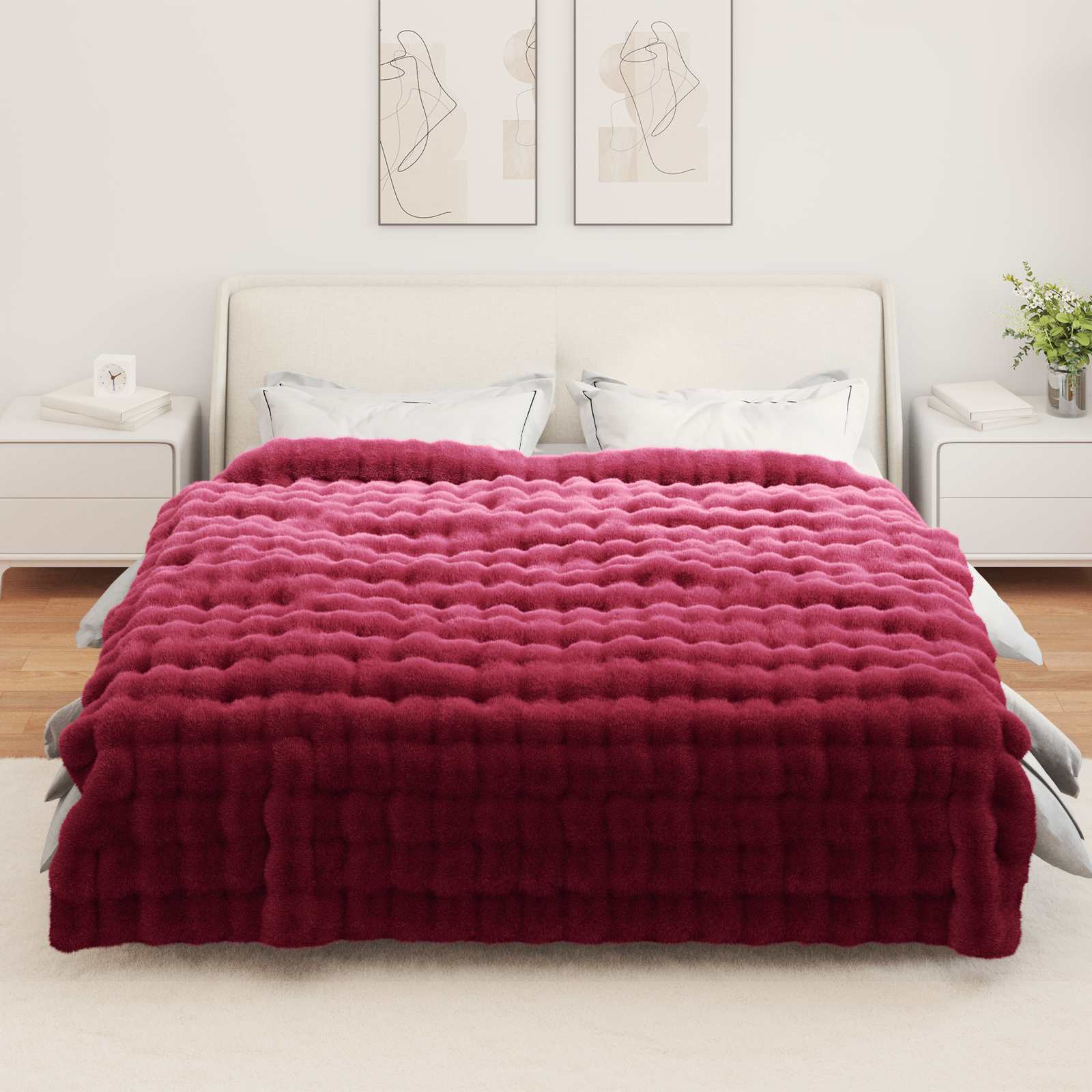 Rutschfeste Decke aus Kunstkaninchenfell Olite Beige Polyester