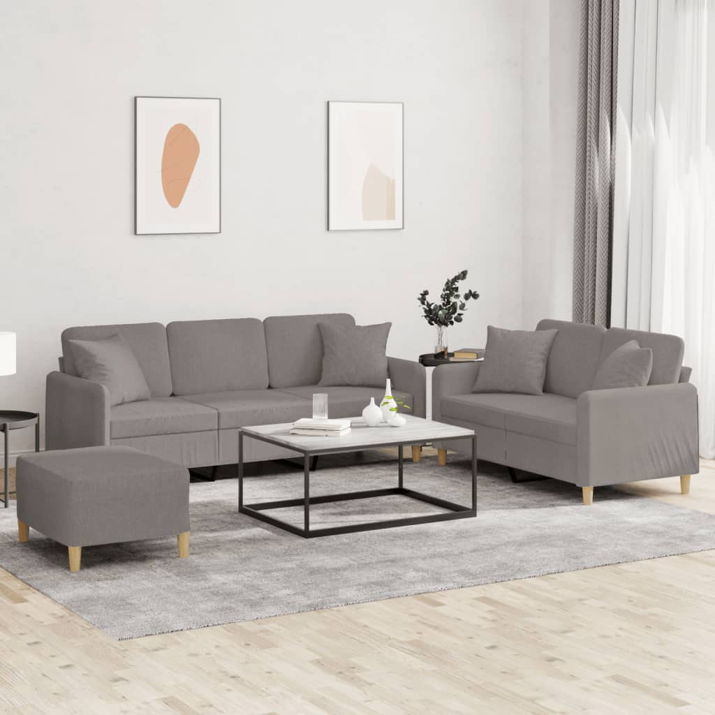 3-tlg. Sofagarnitur mit Kissen Braun Stoff