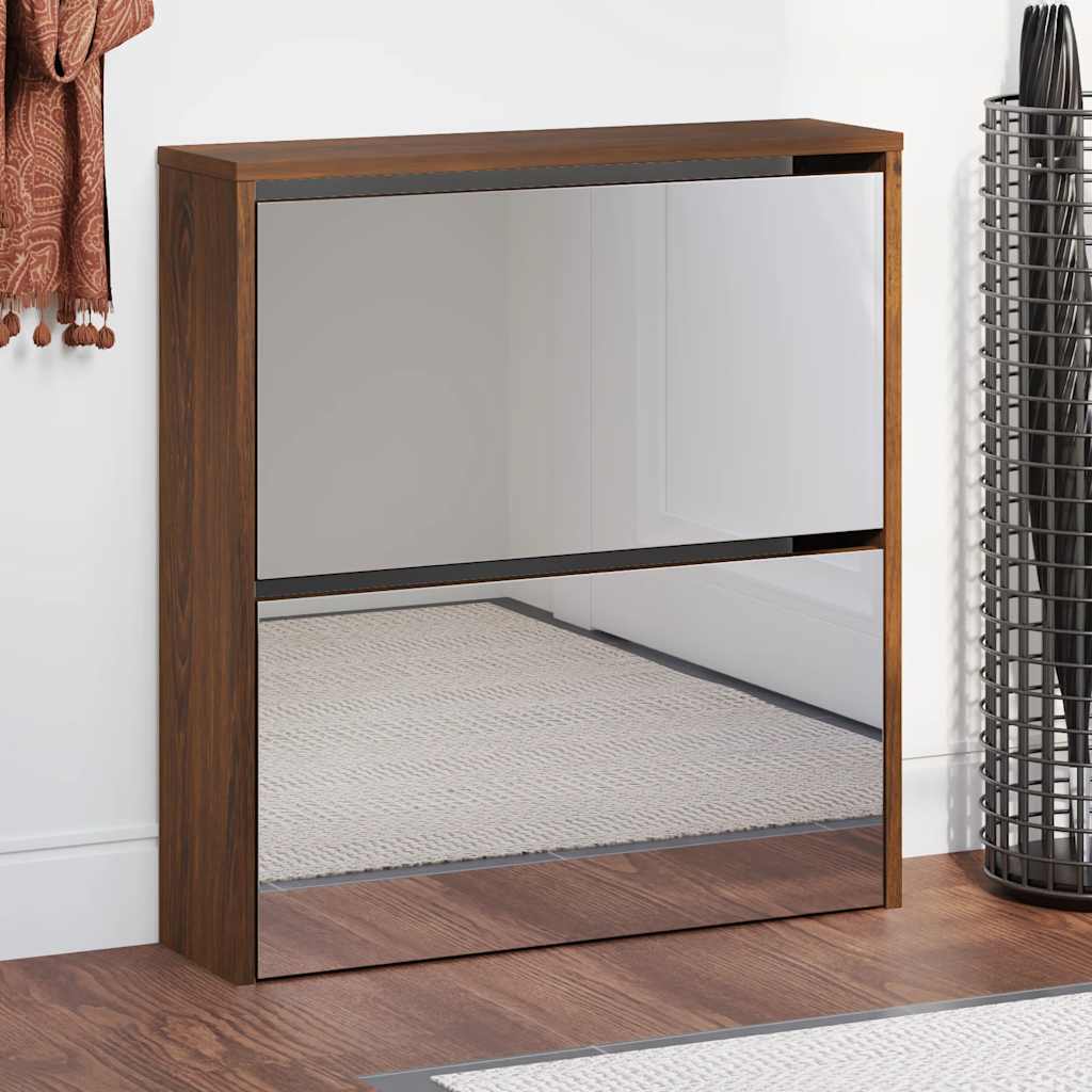 Schuhschrank mit 2 Fächern Spiegel Eiche-Optik 63x17x67 cm
