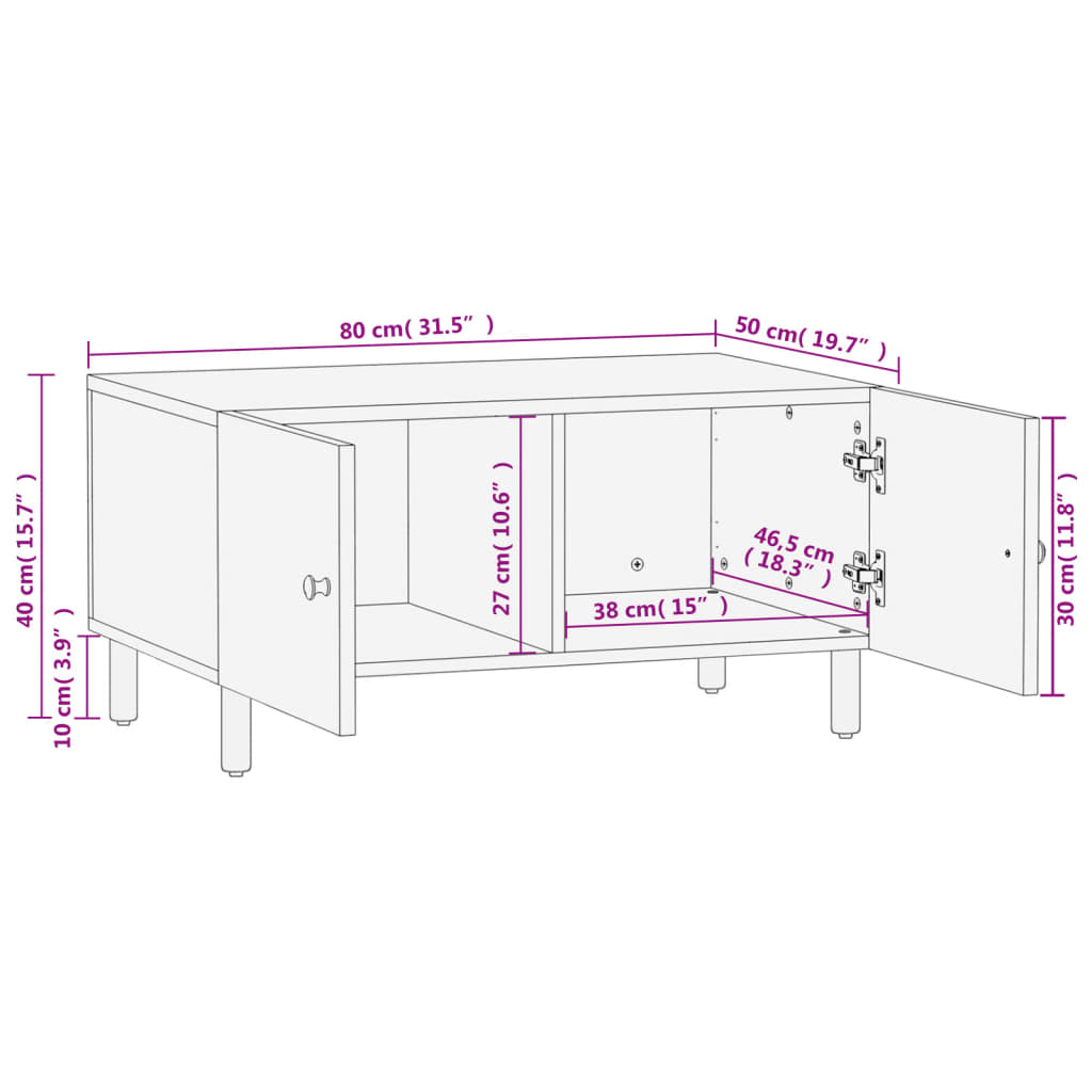 Couchtisch 80x50x40 cm Massivholz Akazie