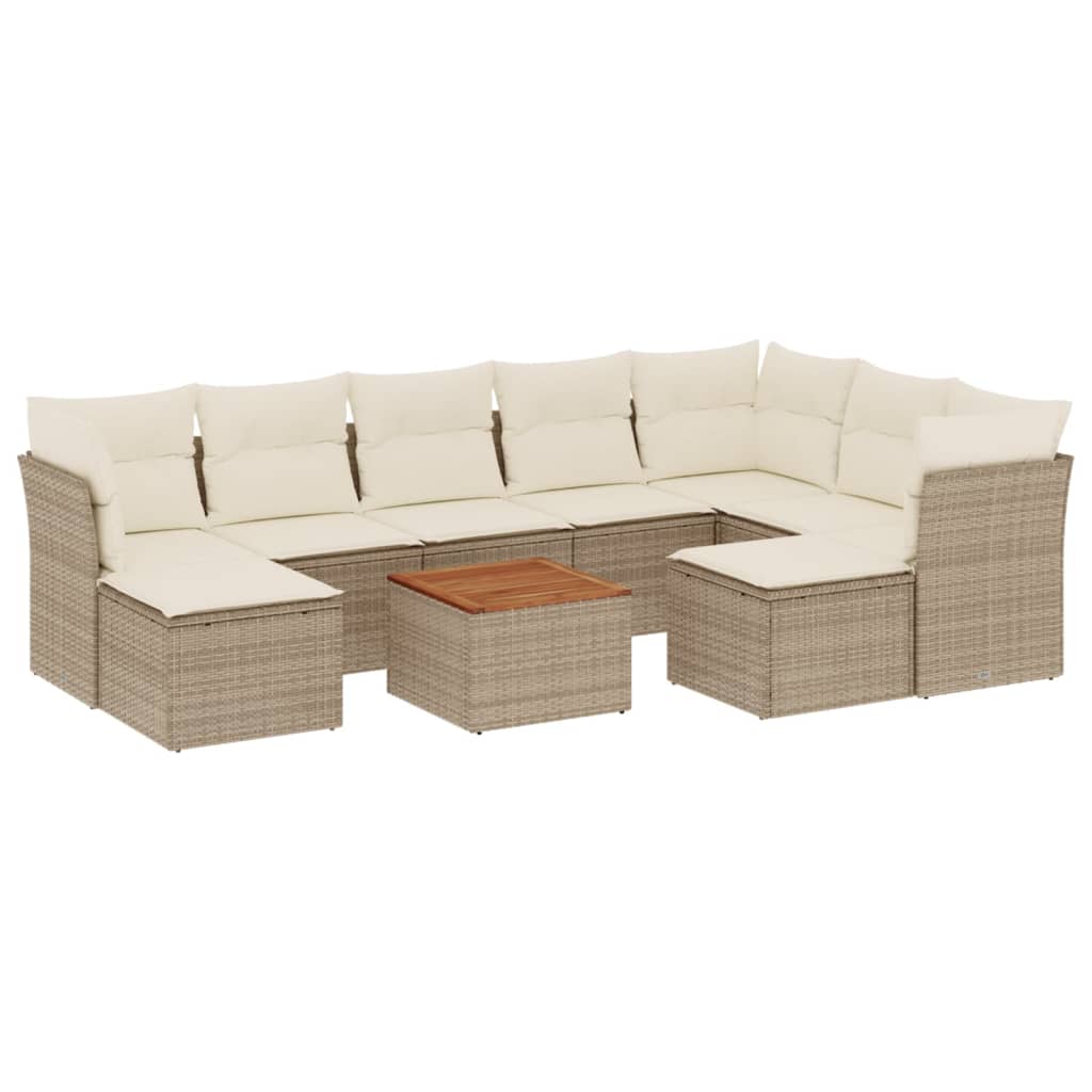 10-tlg. Garten-Sofagarnitur mit Kissen Schwarz Poly Rattan