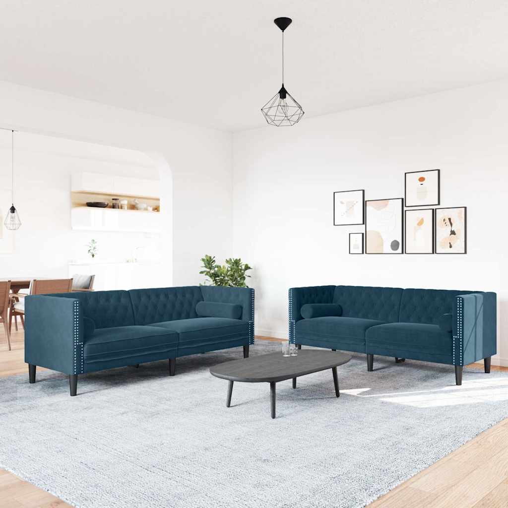 3-tlg. Chesterfield-Sofa-Set mit Nackenrollen Hellgrau Samt