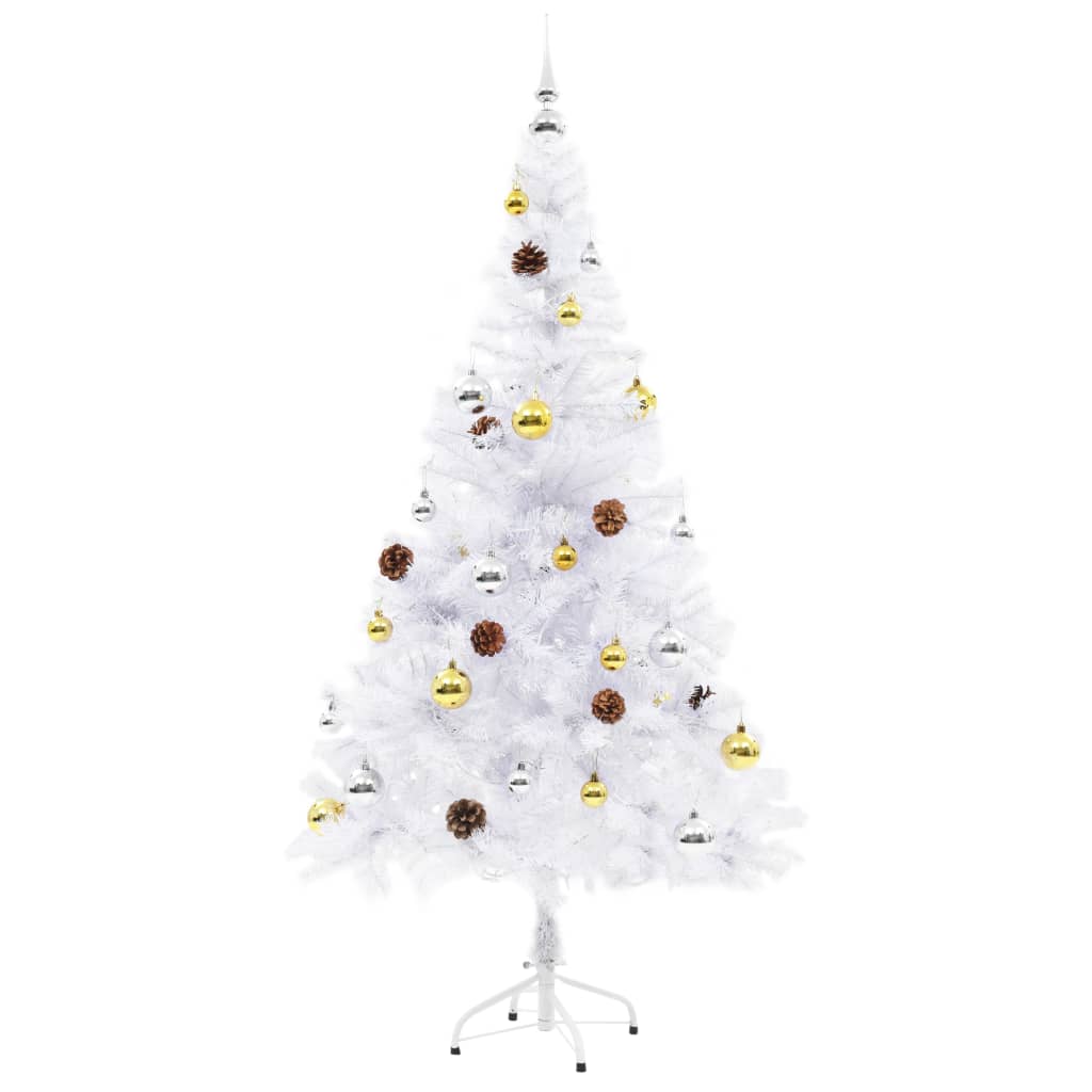 Künstlicher Weihnachtsbaum mit Beleuchtung & Kugeln Grün 150 cm