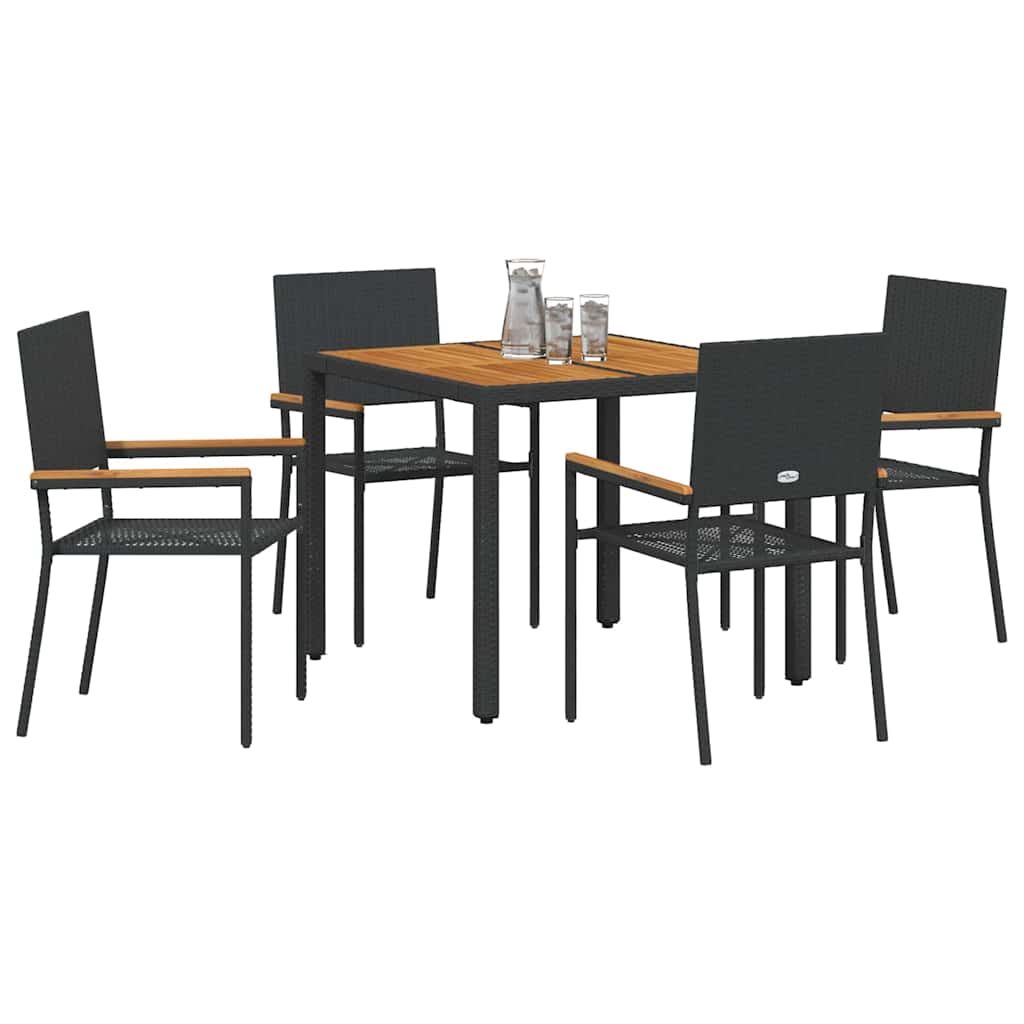 Garten Essgruppe 3 pcs Schwarz Poly-Rattan