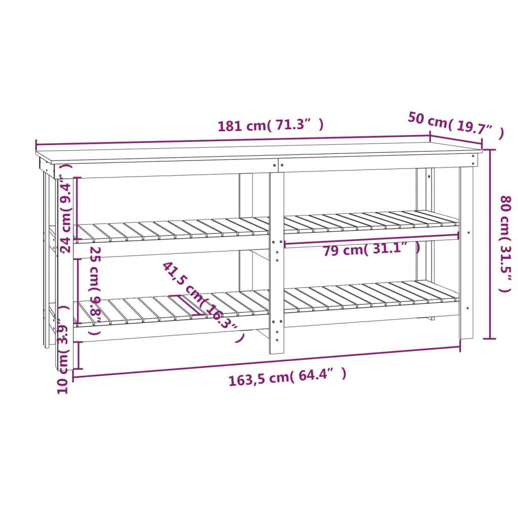 Werkbank 78,5x50x80 cm Massivholz Kiefer