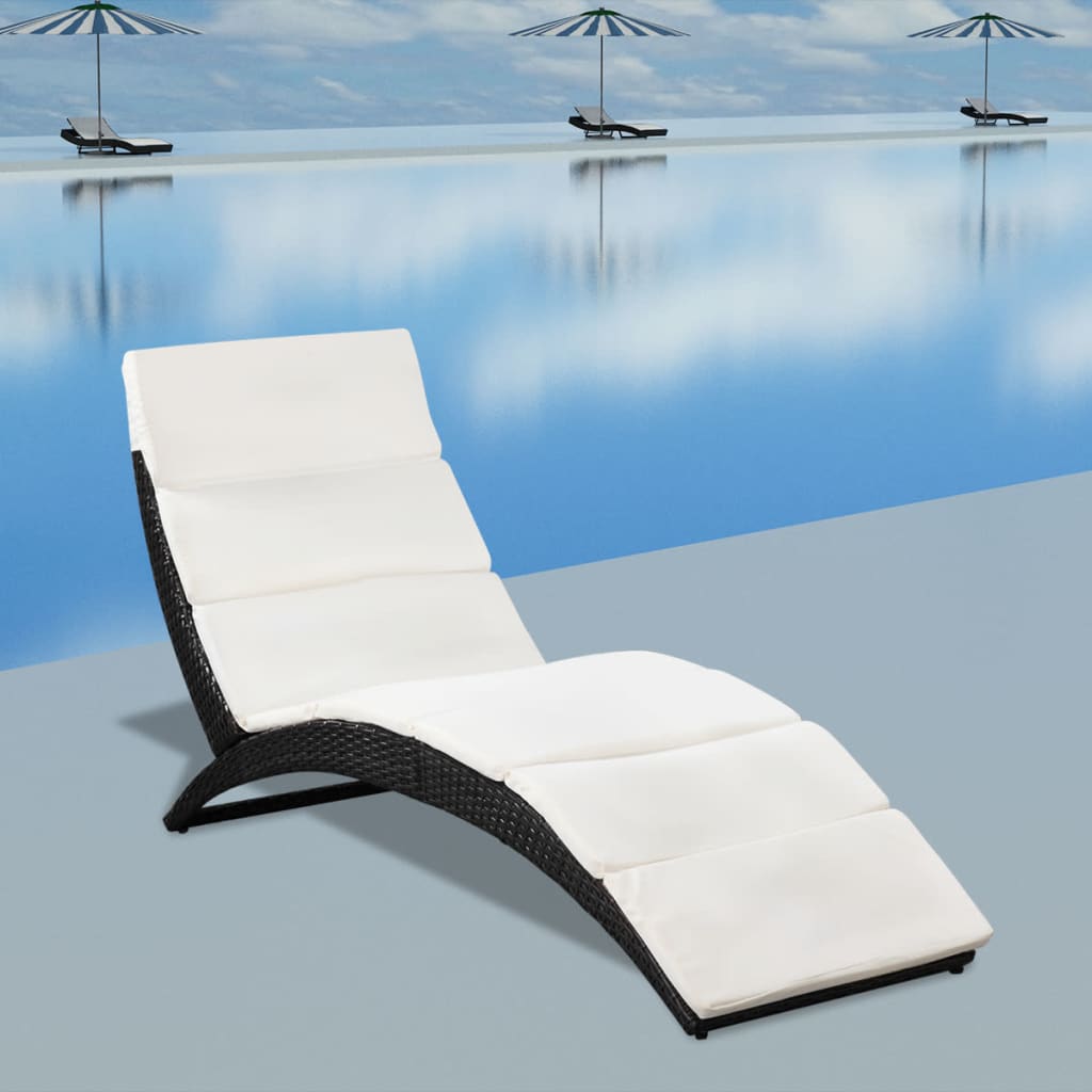 Klappbare Sonnenliege mit Auflage Poly Rattan Braun