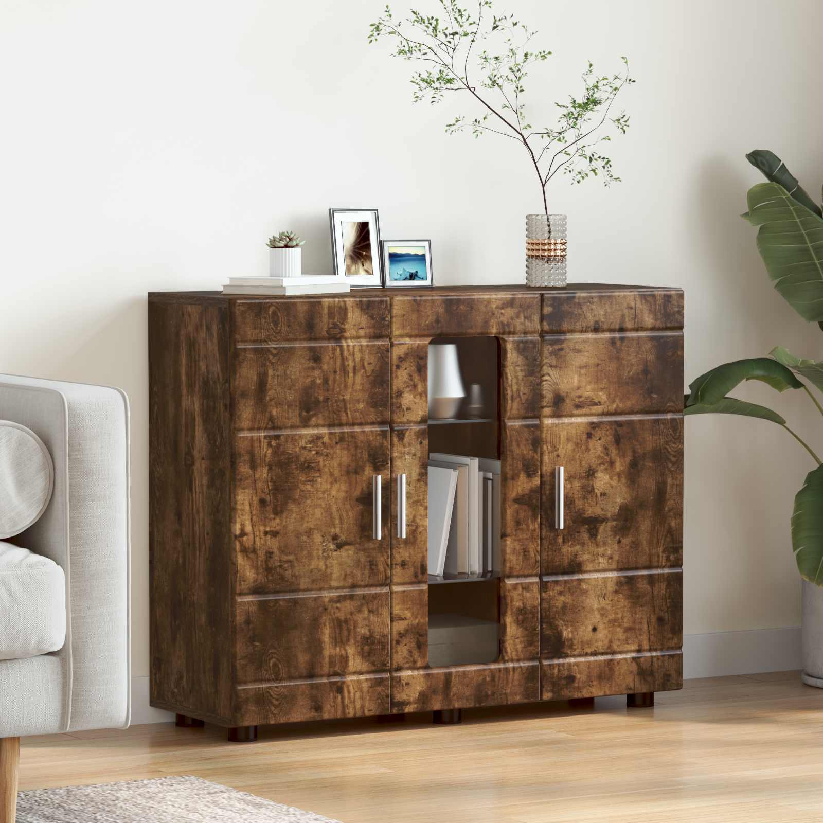 Highboard mit Regal FLORIN Weiß 60 x 35 x 182 cm Holzwerkstoff