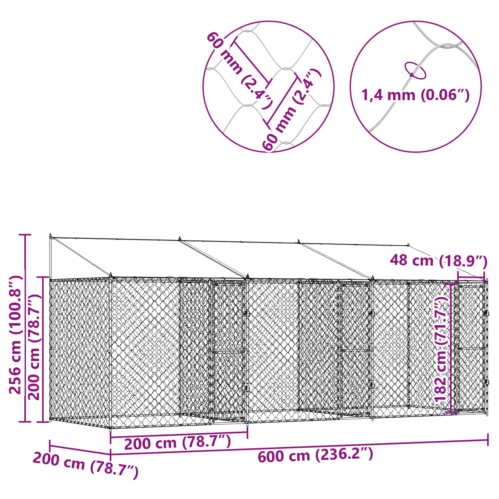 Hundezwinger mit Dach und Tür Grau 2x2x2 m Verzinkter Stahl