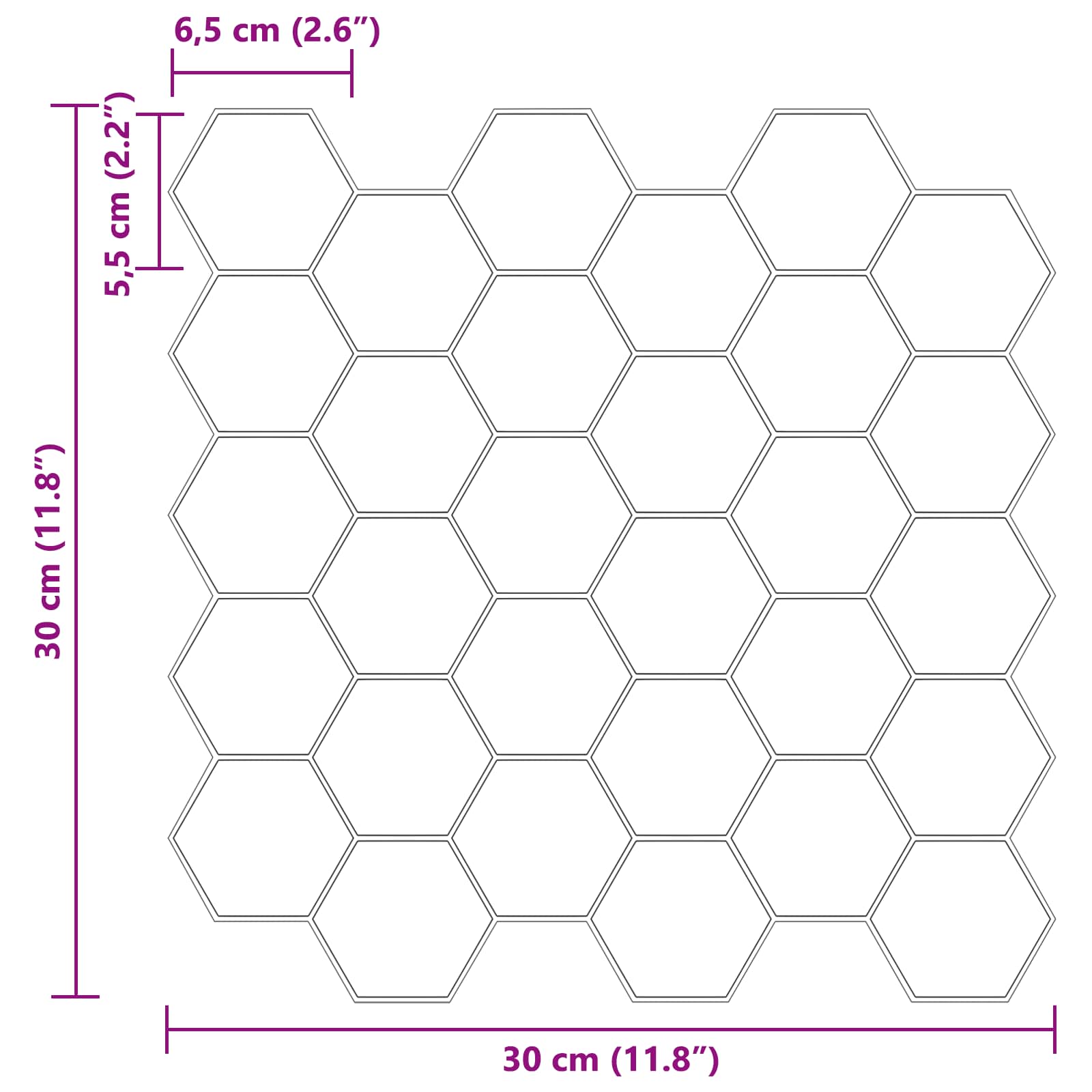 Sechseckige Fliese 10 pcs Weiß Grau 30 x 30 cm