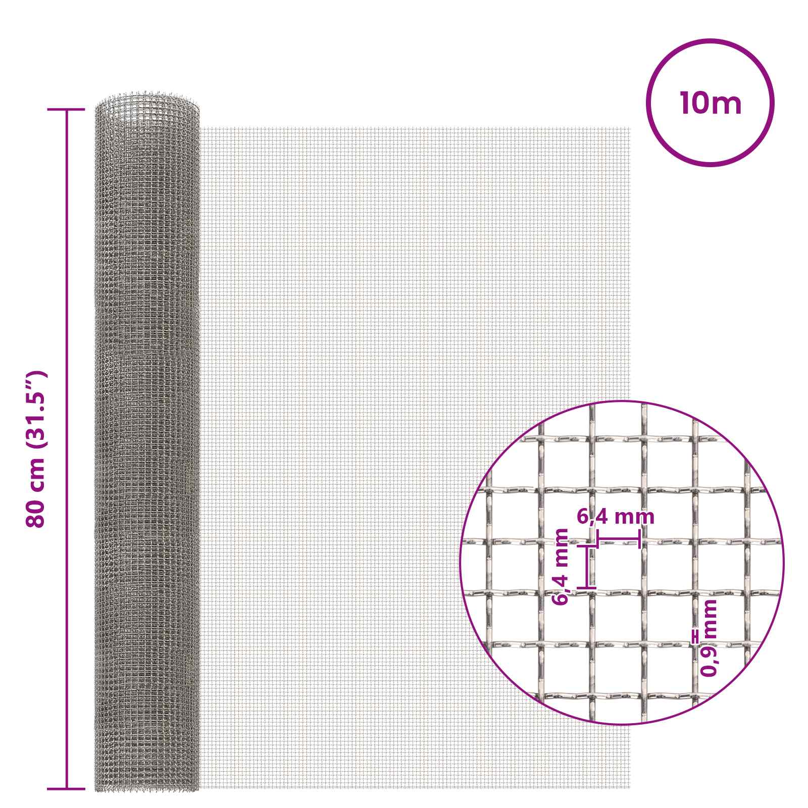 Mesh Bildschirm 20 x 500 cm 20 Mesh Edelstahl 201 Silber