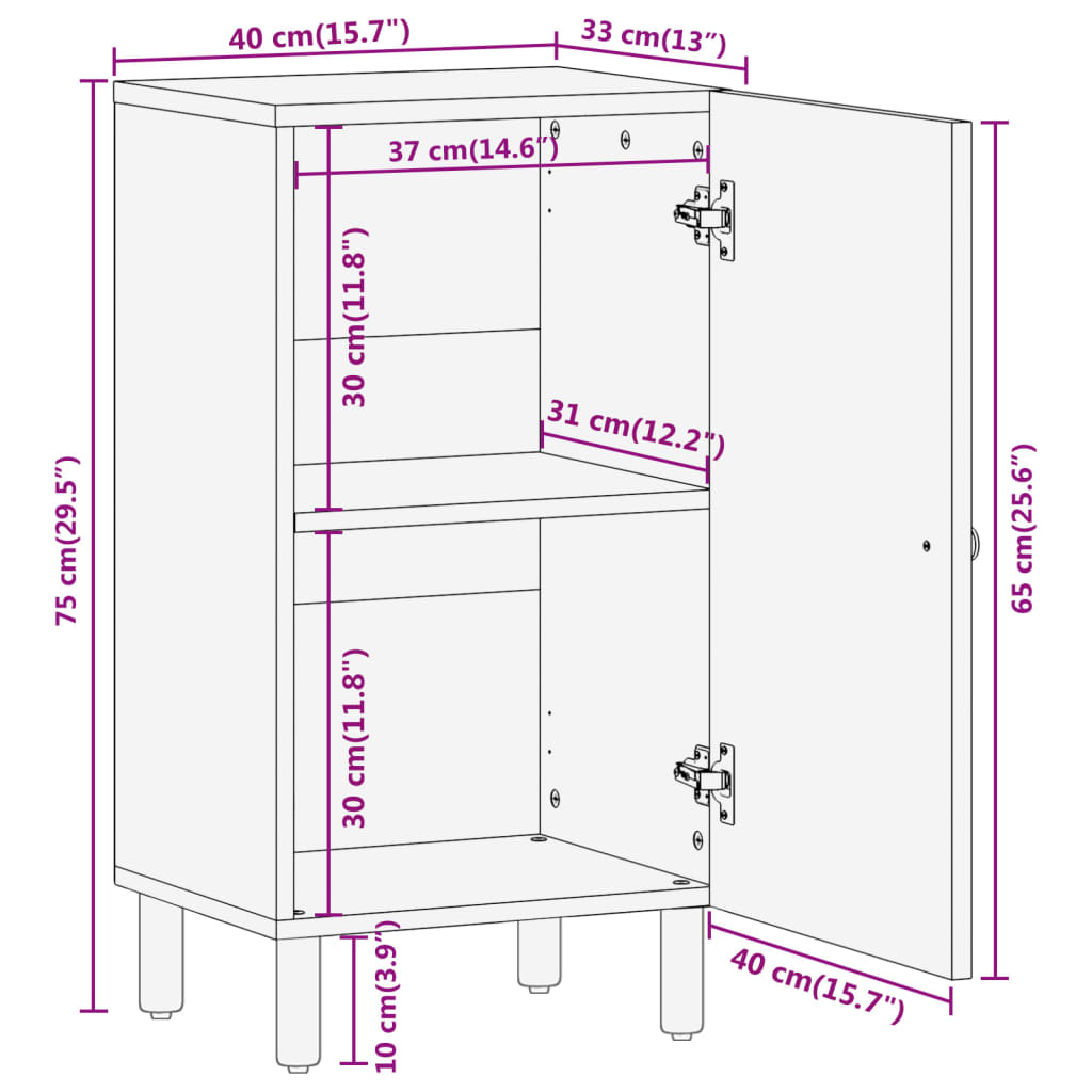Beistellschrank 40x33x75 cm Massivholz Akazie