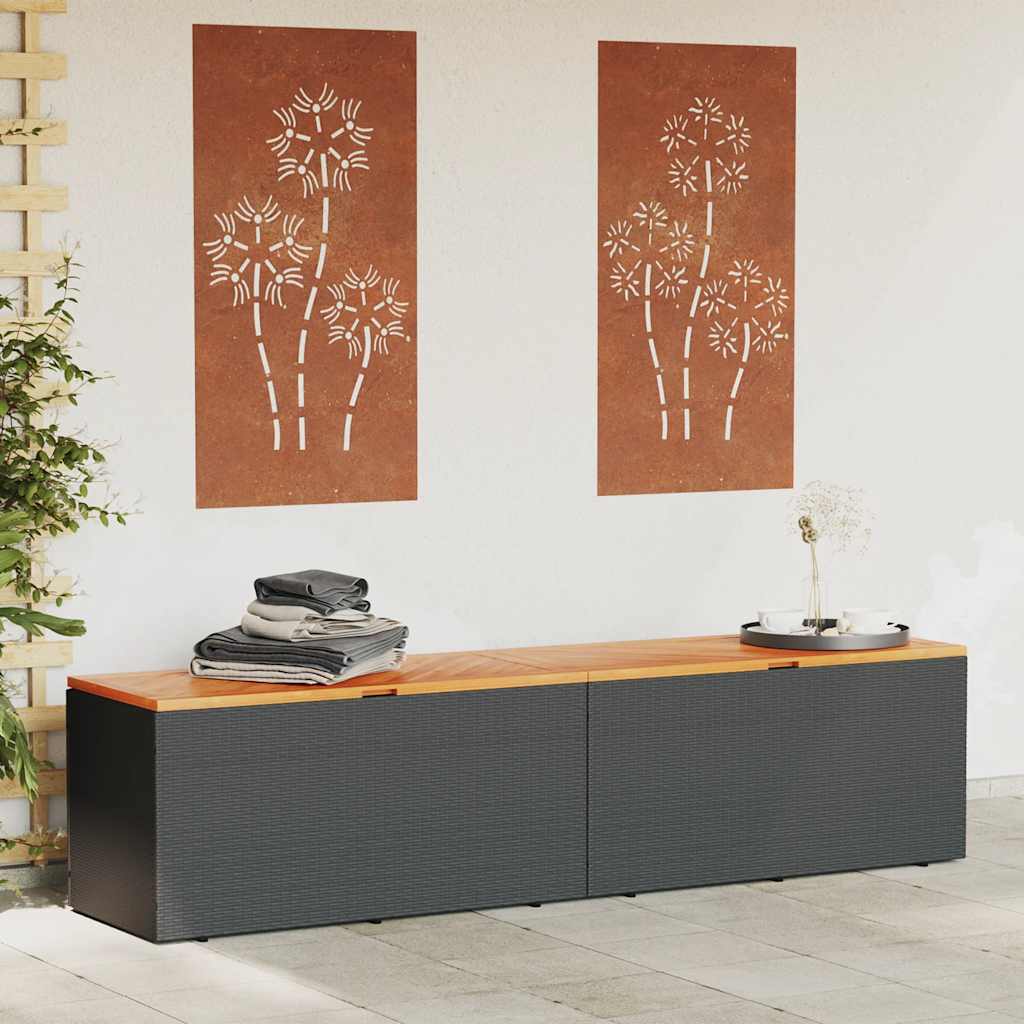 Gartentruhe Schwarz 110x50x54 cm Poly Rattan Akazienholz