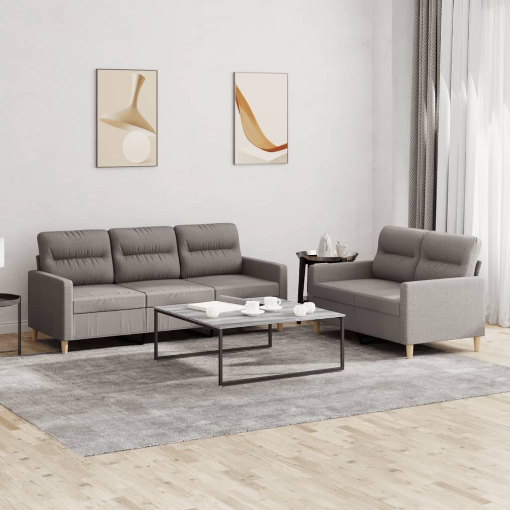 3-tlg. Sofagarnitur mit Kissen Taupe Stoff