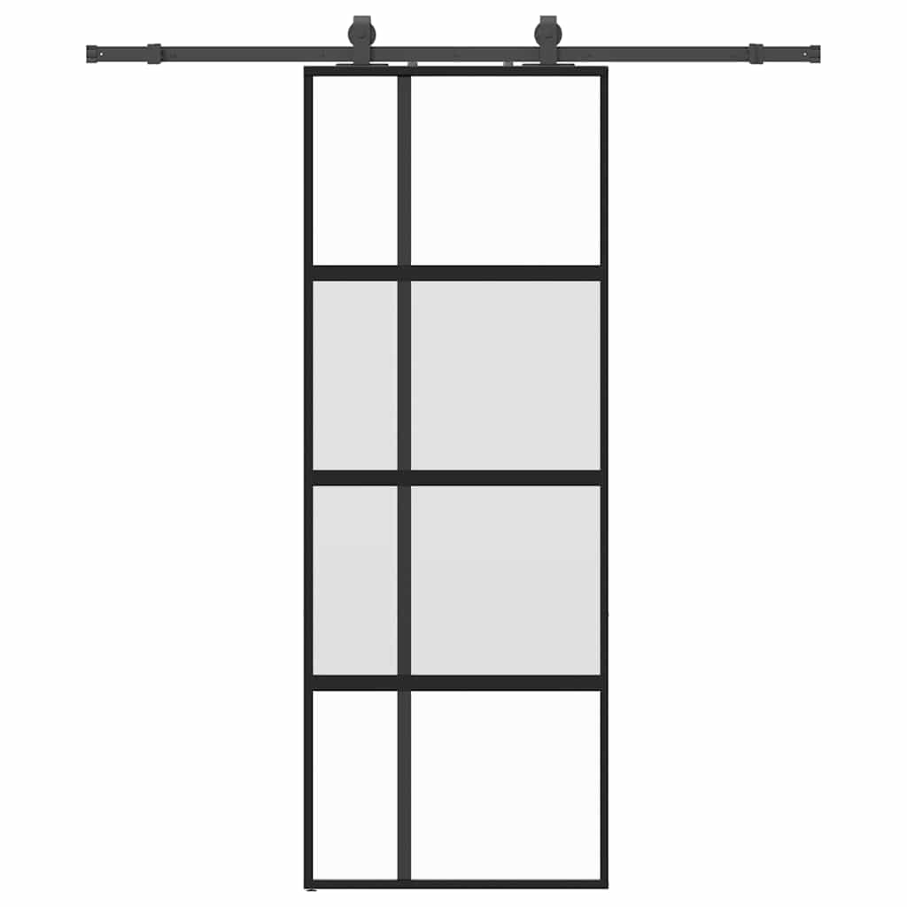Schiebetür mit Beschlag Schwarz 76x205 cm Hartglas
