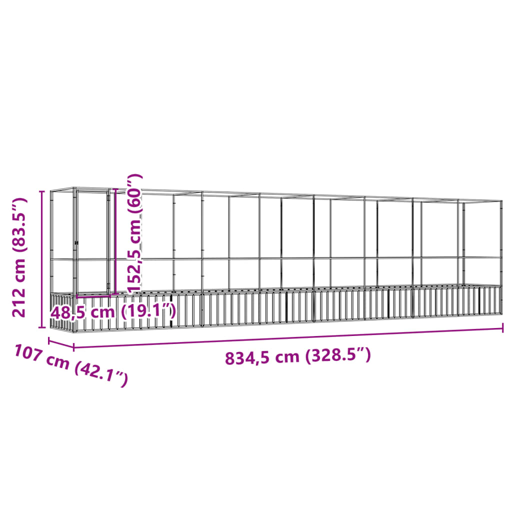 Voliere Silbern 210,5x107x212 cm Stahl
