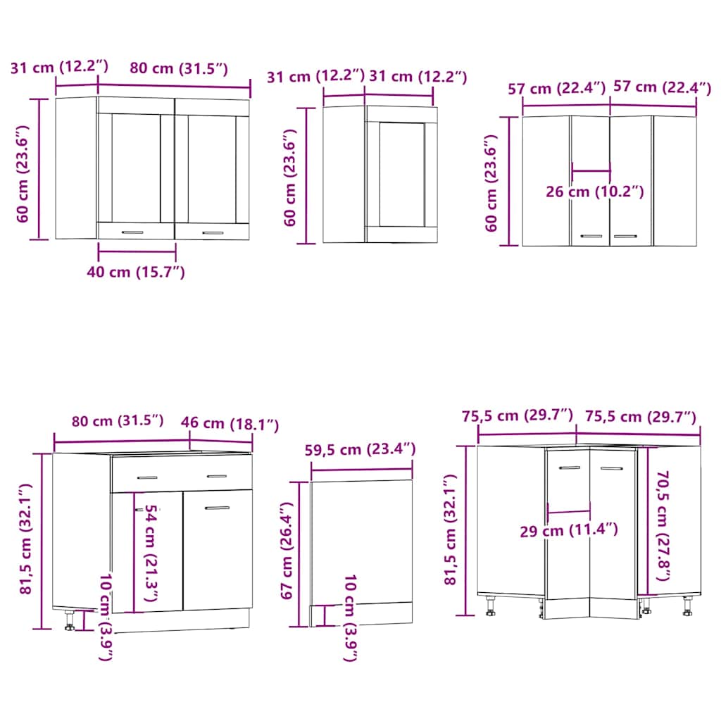 11-tlg. Küchenzeile Lyon Weiß Holzwerkstoff