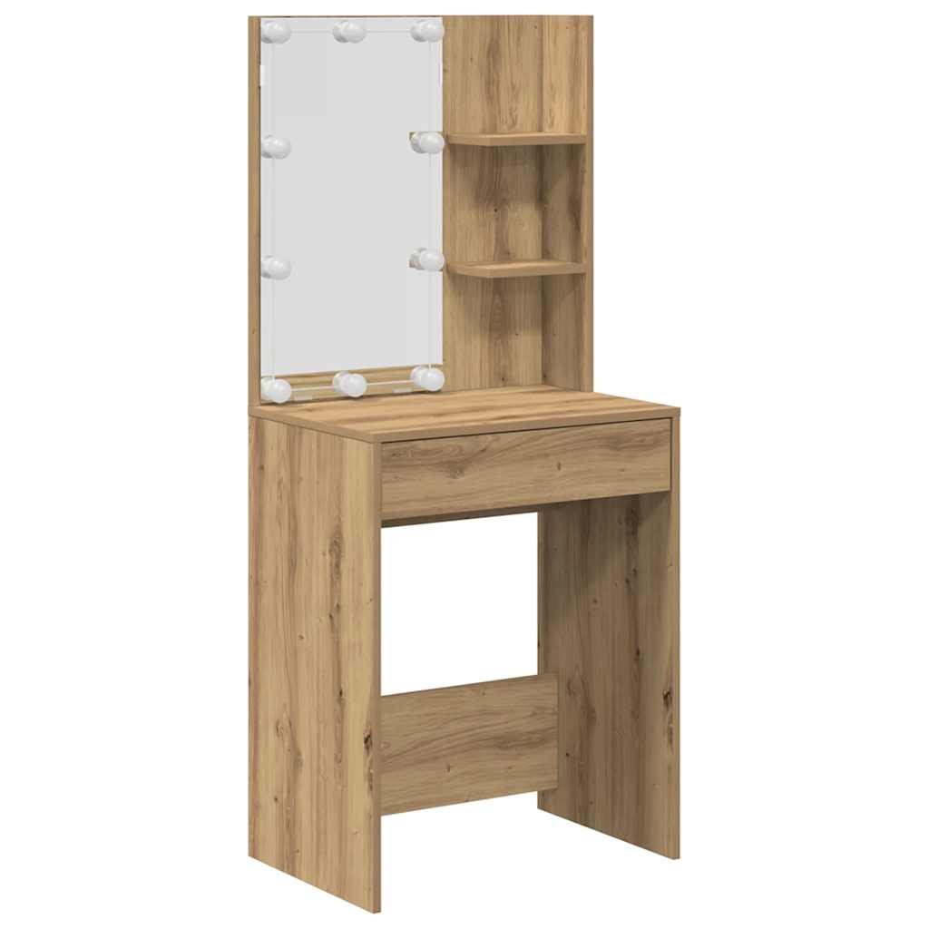 Schminktisch-Set mit LED Weiß Holzwerkstoff