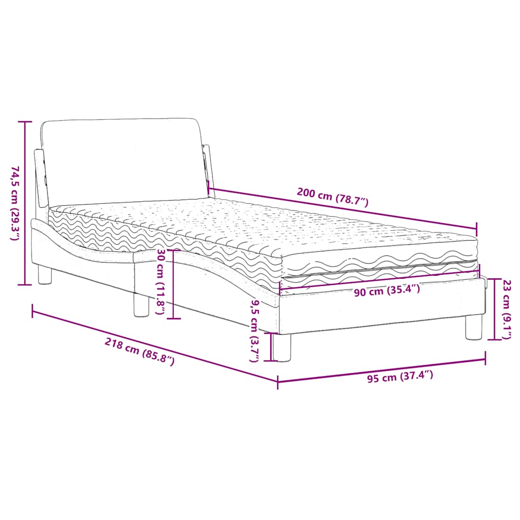 Bett mit Matratze "Dover" Hellgrau 80x200 cm Samt