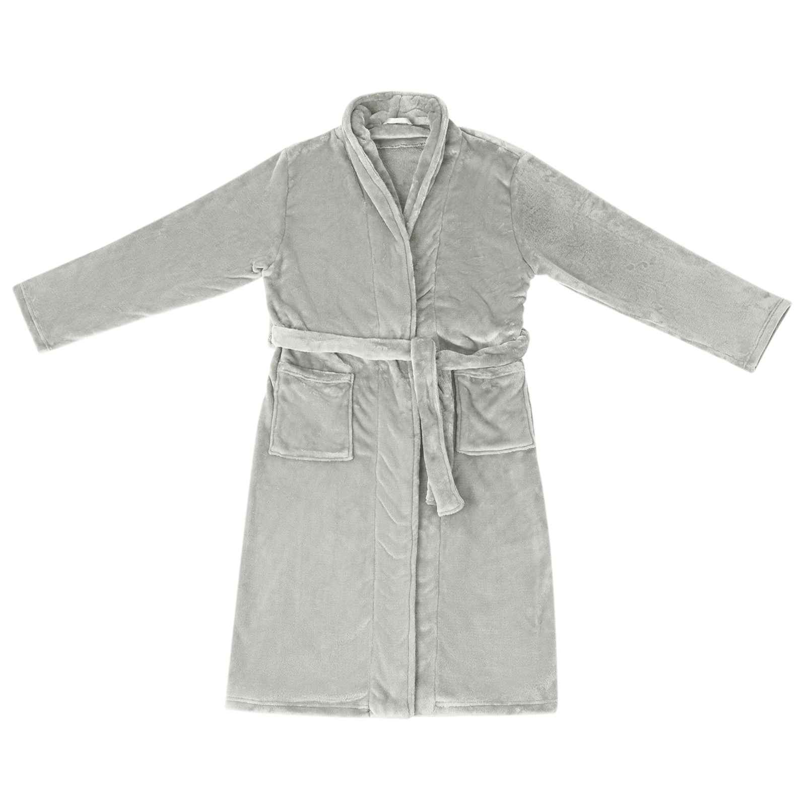 Bademantel ohne Kapuze Beige S Flanell