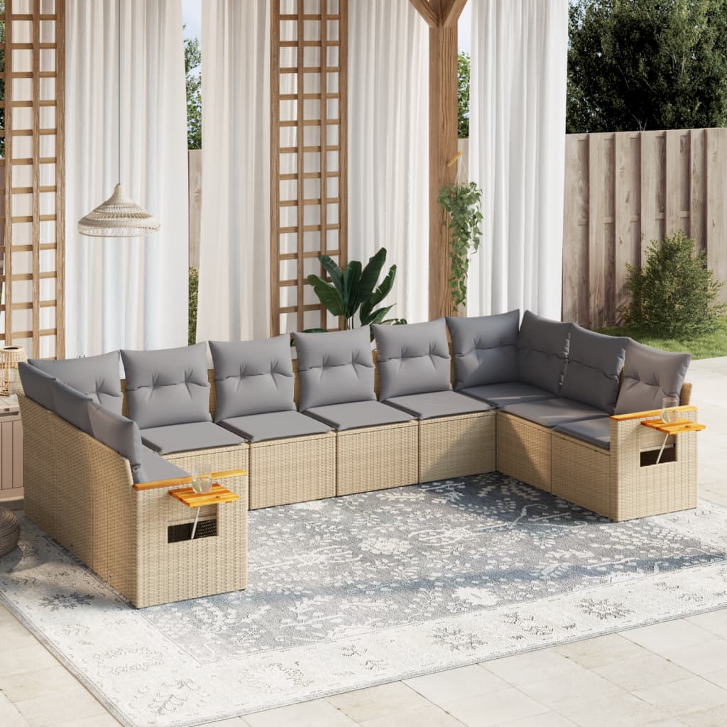 10-tlg. Garten-Sofagarnitur mit Kissen Schwarz Poly Rattan