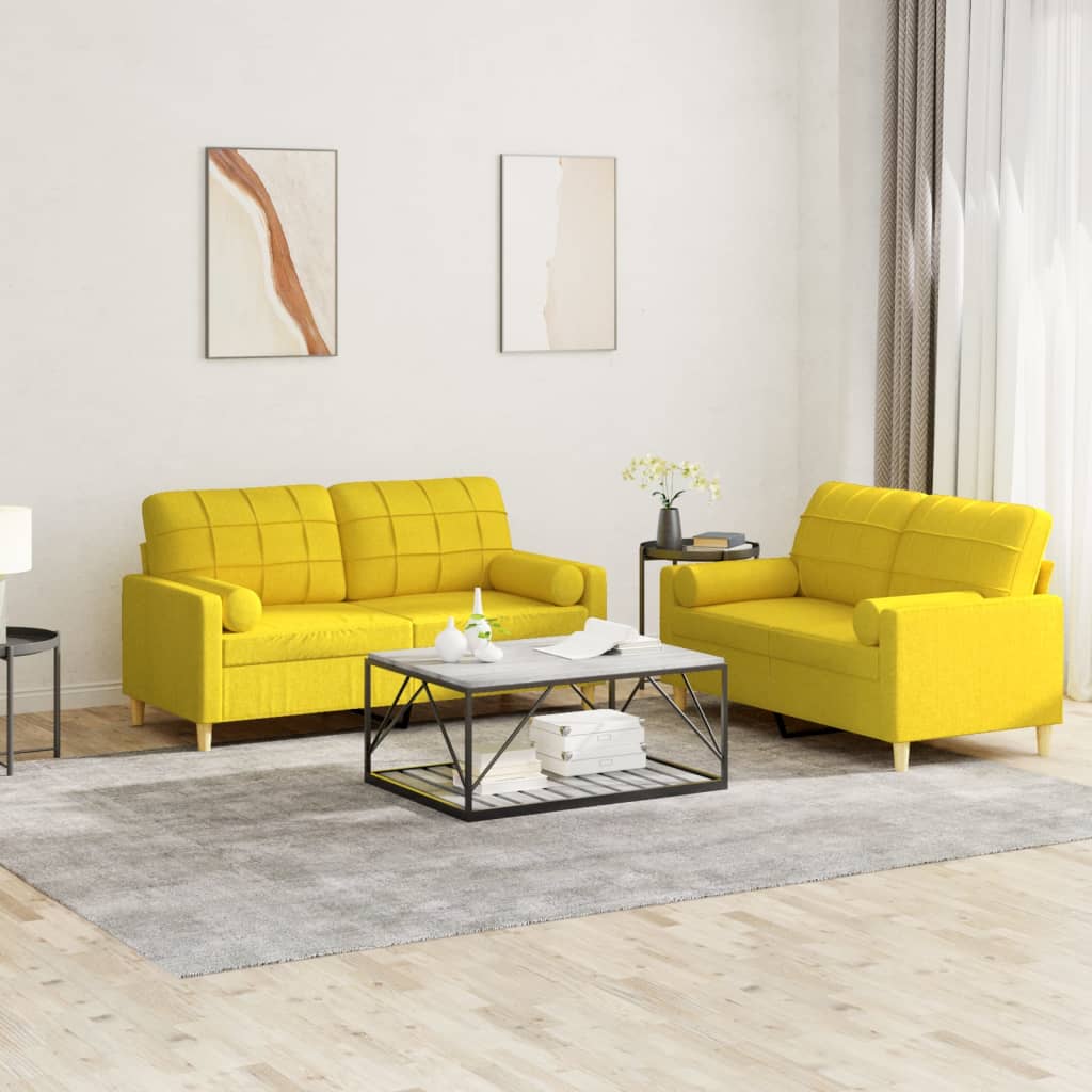 3-tlg. Sofagarnitur mit Kissen Creme Stoff